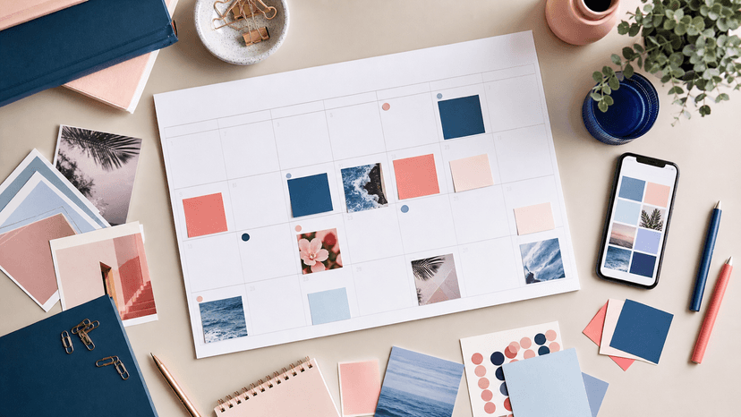 Calendario editorial y teléfono para planificar contenidos de redes sociales